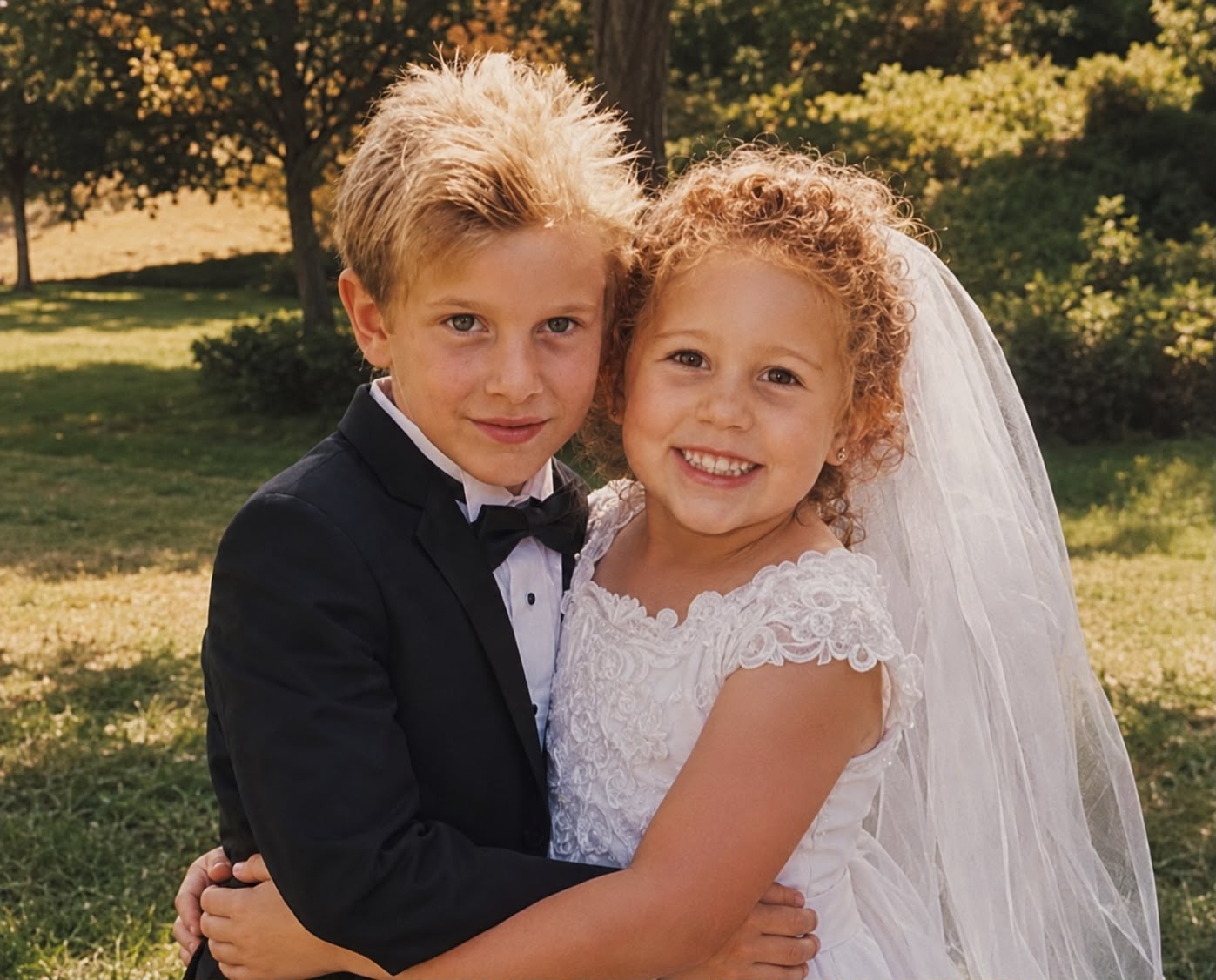 Josefa y Sebastián de niños, vestidos de novios sin conocerse aún