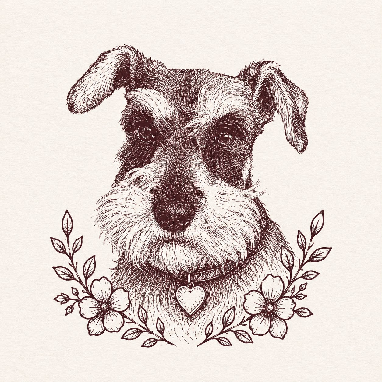 Ilustración de un perro con un dije en forma de corazón