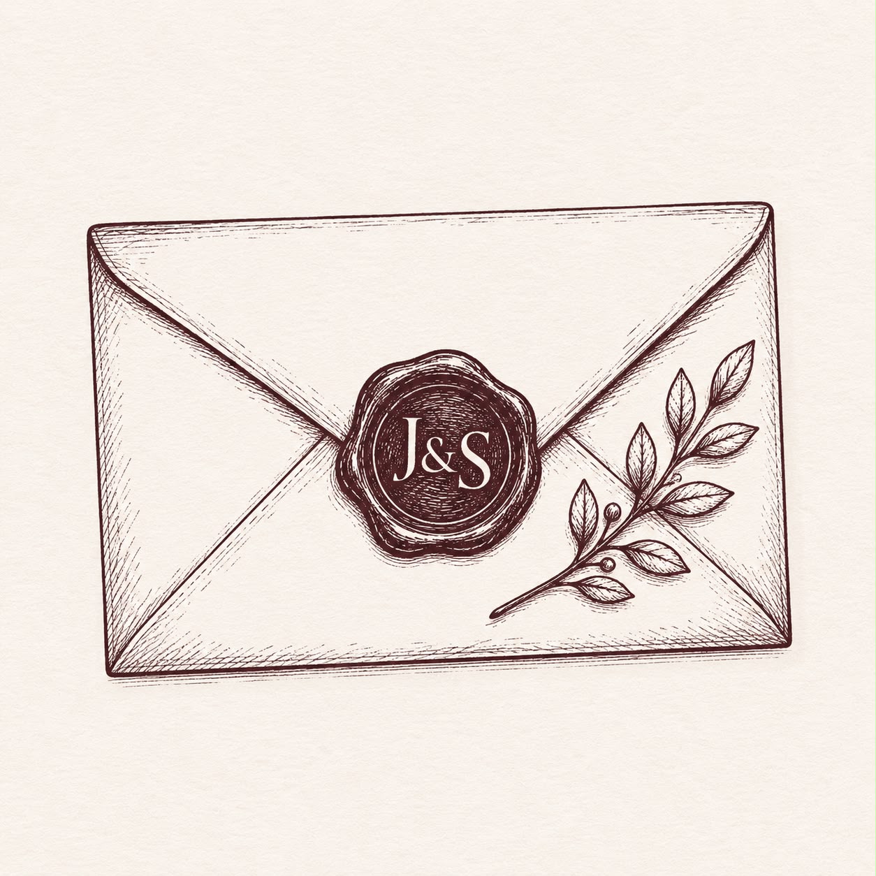 Ilustración de un sobre cerrado con un sello de lacre con las iniciales J&S